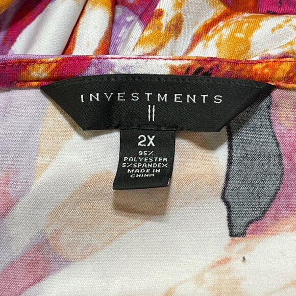 Investments Tunic Top Size 2X Pink Orange Floral 3/4 Sleeve Stretch - Picture 5 of 7